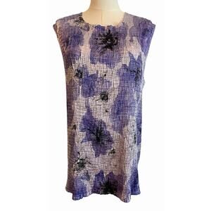 Y2K Casual Corner Blouse Size 2X Purple Floral Artsy Crinkle Tank Top Tunic